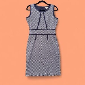 New York & Company Navy White Polka Dot Sheath Dress Women's Small